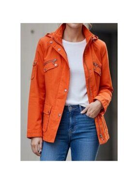INC International Concepts Jacket Women’s SZ M Orange Moto Biker Stretch Coat